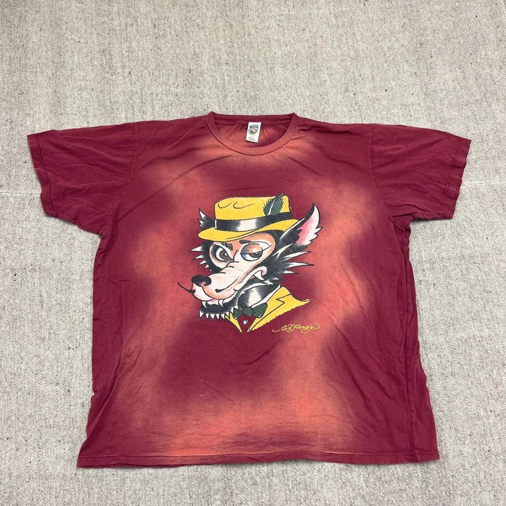 Vintage Ed Hardy Shirt Mens 2XL Red 2000s Y2K Wolf
